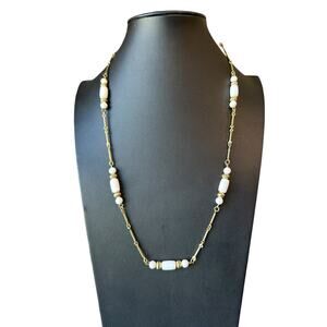 Direction One Goldtone White Bead Station Necklace
